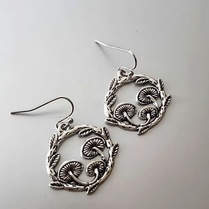 Fairy Garden Mushroom,Lattice Silver,  Earrings,